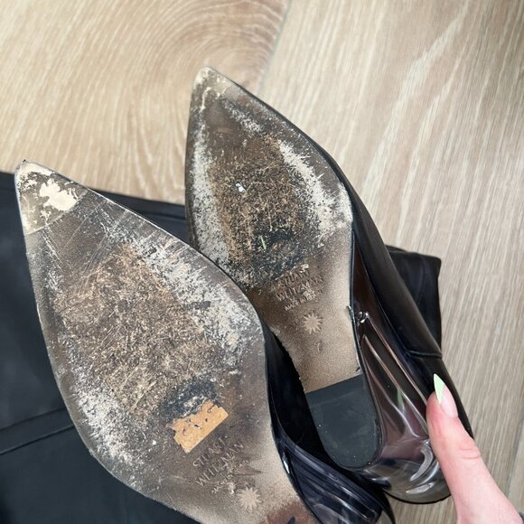 Stuart Weitzman Black Leather Lucite Wedge Over the Knee Boots - Picture 12 of 15